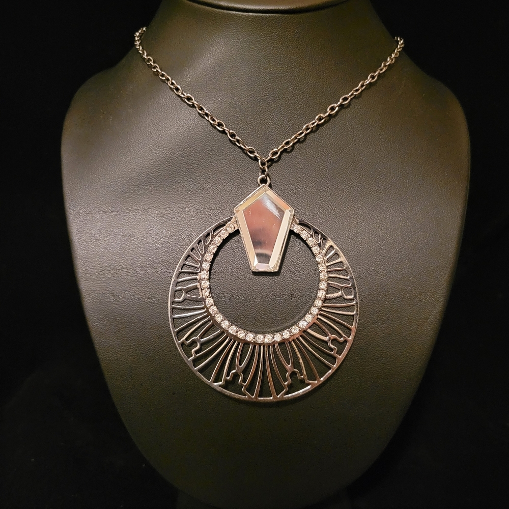 Estate Large Mirror Rhinestone Pendent Necklace